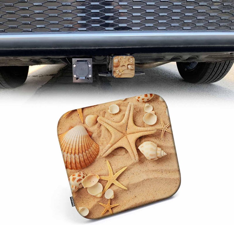 Beabes 2" Receiver Hitch Cover Sand Beach, Tropical Ocean Beach Seashells Starfishes Sturdy Rubber Hitch Covers Towing Receiver Hitch Plug Cover Truck Trailer Hitch Accessories for Men Women - Image 1